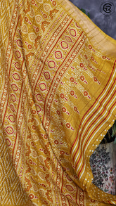 Mustard Yellow Diamond Viscose Dola Silk Saree